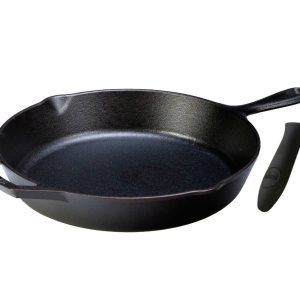 Lodge Seasoned Cast Iron Skillet with Hot Handle Holder - 10.25 Inches Cast Iron Frying Pan with Silicone Hot Handle Holder