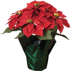 TenWaterloo 14" Potted Red Poinsettia Plant with 5 Flowers, Artificial Potted Poinsettia