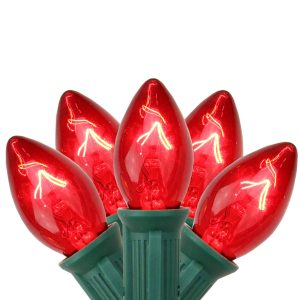 Northlight Set of 25 Transparent Red C7 Christmas Lights 12" Spacing - Green Wire