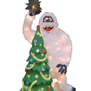 Northlight 32" Pre-Lit Faux Fur Bumble with Tree and Star Christmas Outdoor Decoration - White